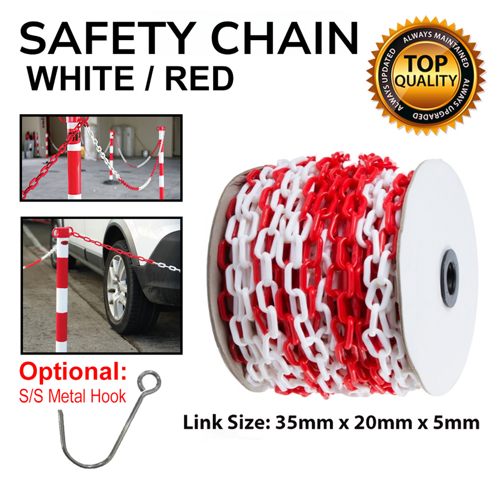10 meters White/Red Plastic Safety Warning Caution Chain Optional Metal ...