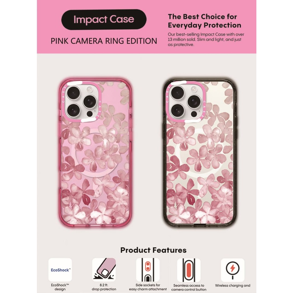 CASECASE X Flowers falling Case PINK CAMERA RING EDITION Impact Black ...