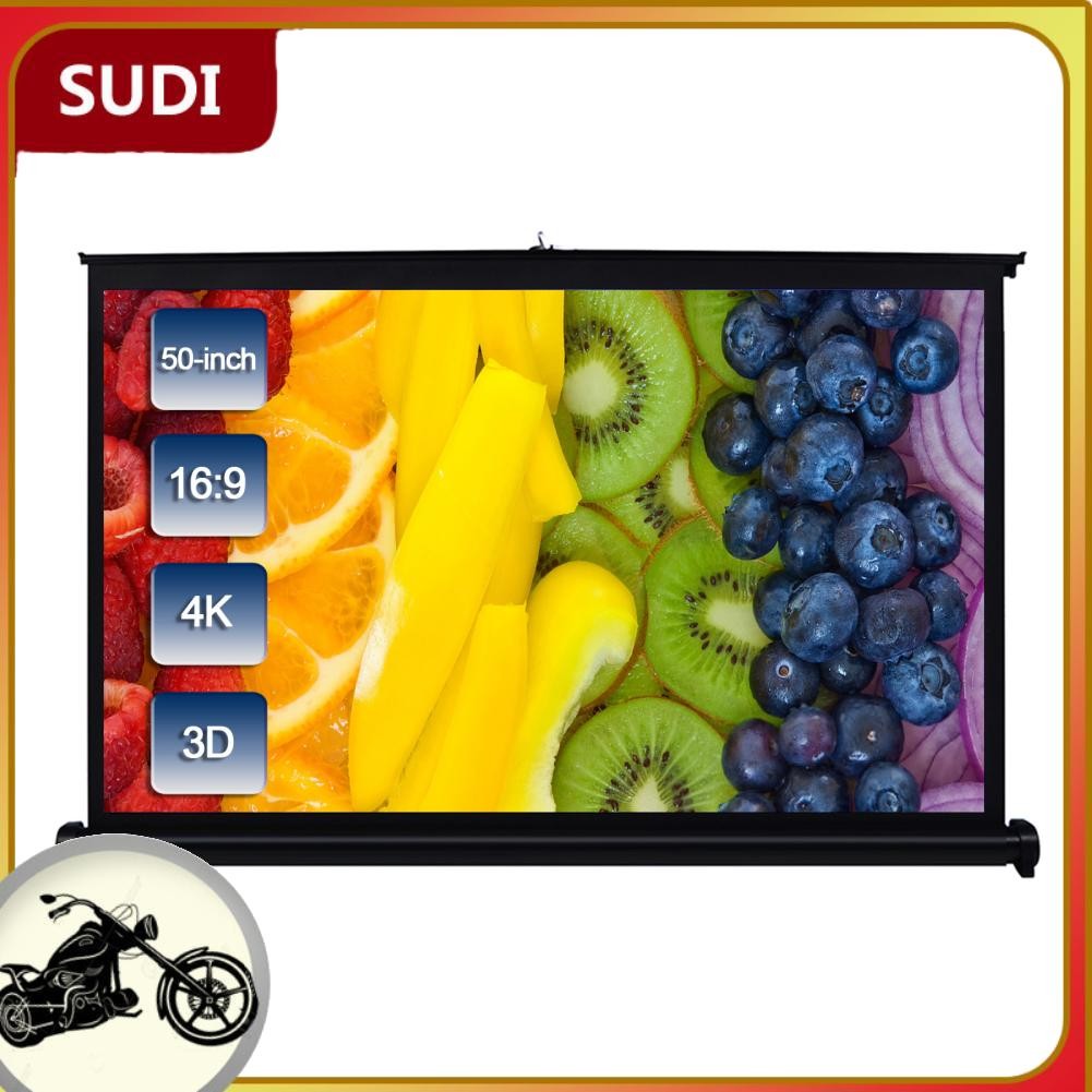 sudi 50-inch Projector Screen 16:9 Tabletop Projection Manual Pull Up ...