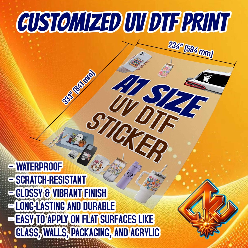 A1 SIZE PREMIUM HIGH QUALITY UV DTF PRINTED STICKER (33.1 Inches x 23.4 ...
