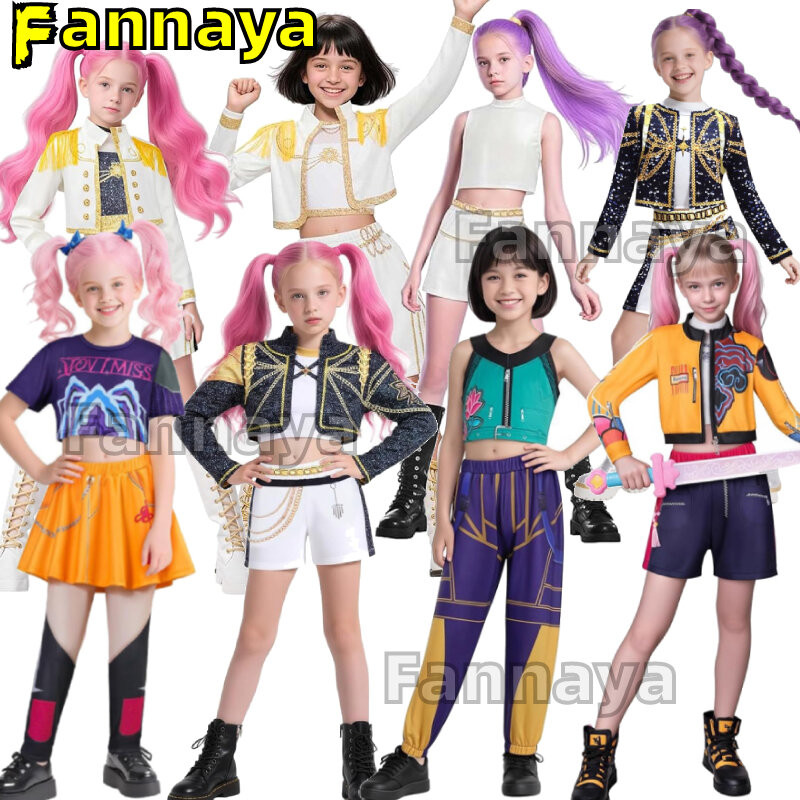 Kids KPop Demon Hunters Rumi Zoey Mira Cosplay Costume Wig Uniform ...