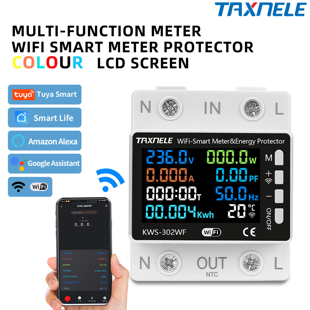 TUYA WiFi Smart Power Meter Voltage Protection Circuit Breaker Energy ...