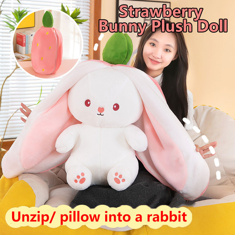 Two-in-one Strawberry Rabbit Plush Toy Cute,Can Be Transformed Into A ...