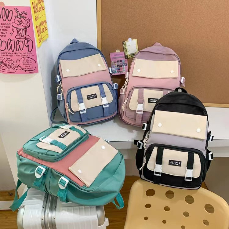 JNK #H6610 Color Combination Backpack Large-Capacity Student Backpack ...