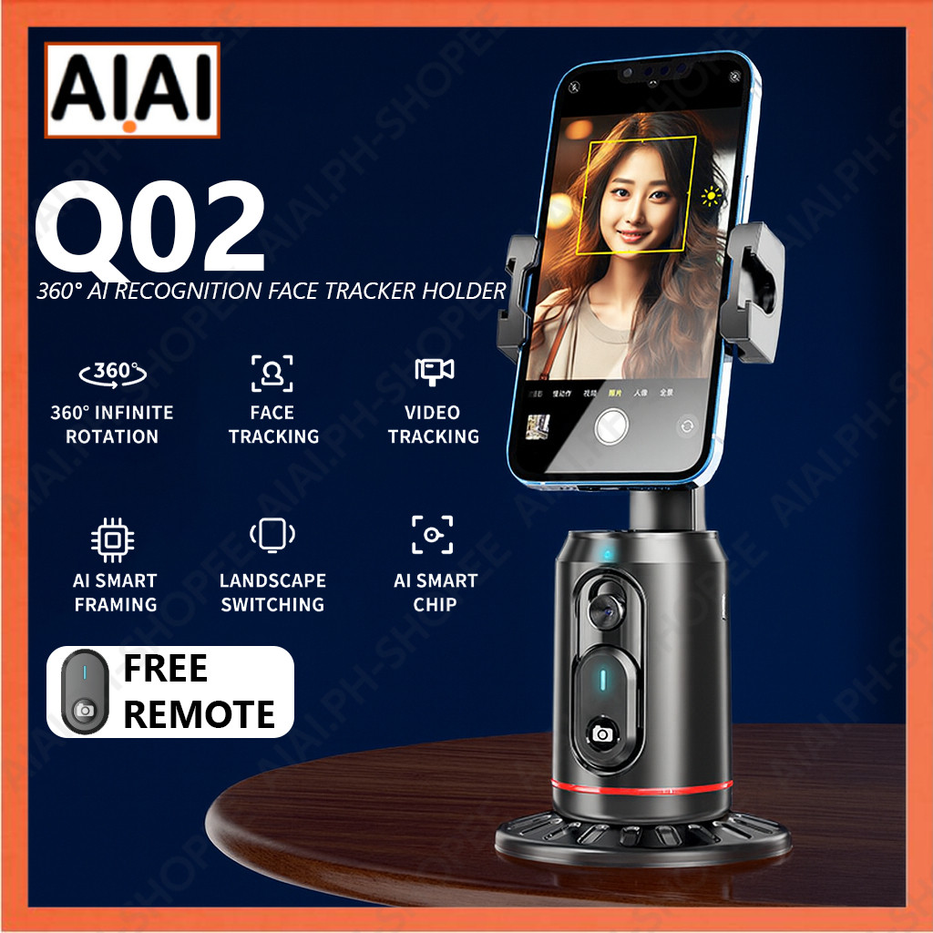 Q02 Smart Auto-Tracking Selfie Tripod AI Motion Face Tracker 360 ...