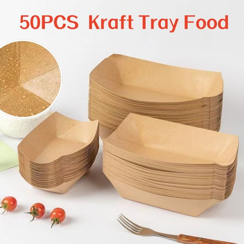 50PCS Kraft Tray Food Kraft Paper Box Meal Paper Box Chicken Rice ...