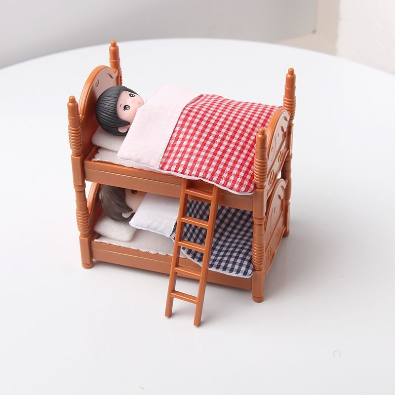 Dollhouse Mini Small Bed Simulation Bunk Bed Miniature Model Playhouse ...