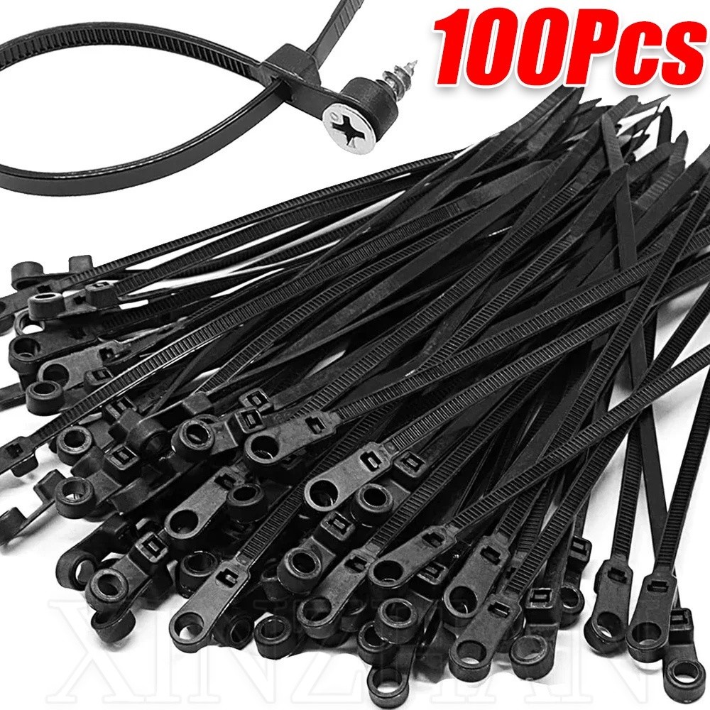 100pcs Hole Mount Nylon Cable Zip Ties Self Locking Loop Wrap Bundle ...