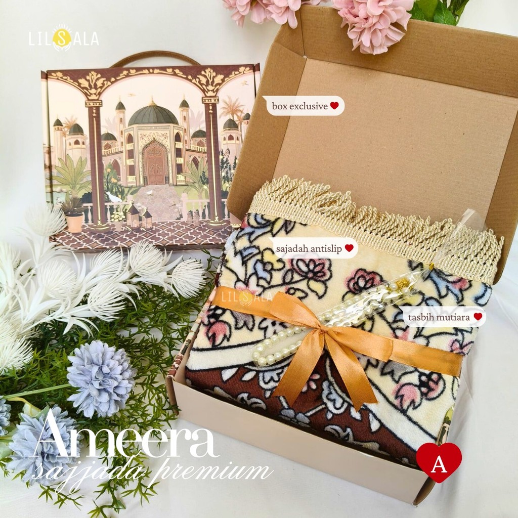 Ameera Premium Prayer Rug + Pearl Prayer Beads | Exclusive Box of ...