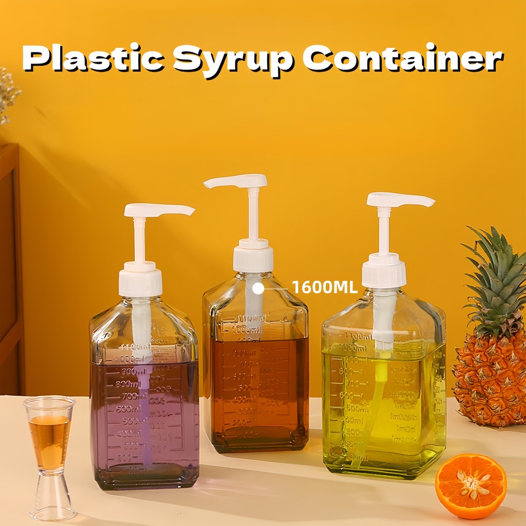 1600ML Plastic Syrup Container with Pump For Sugar Flavor Pressure ...