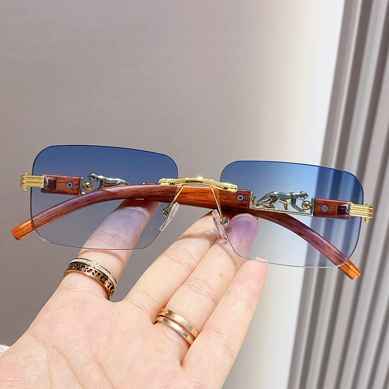 New Wood Grain Frameless Sunglasses Gradient Color Glasses Men and ...