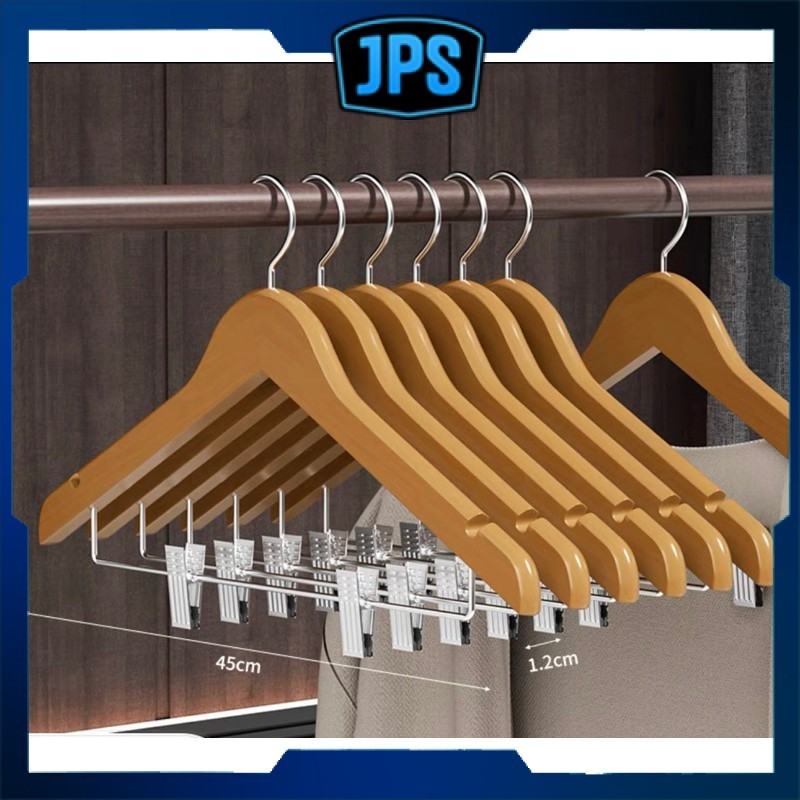JPS WOODEN HANGER WITH CLIP, NOTCH, SWIVEL HOOK | Shopee Philippines