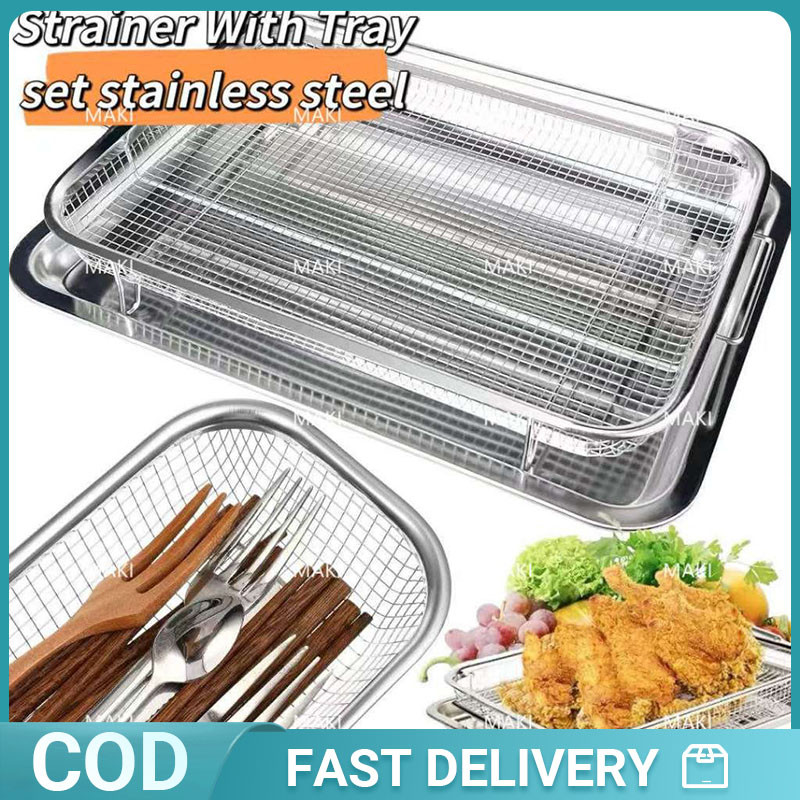 (2 IN 1) stainless steel mesh tray + oven tray oil drain / best cooking ...