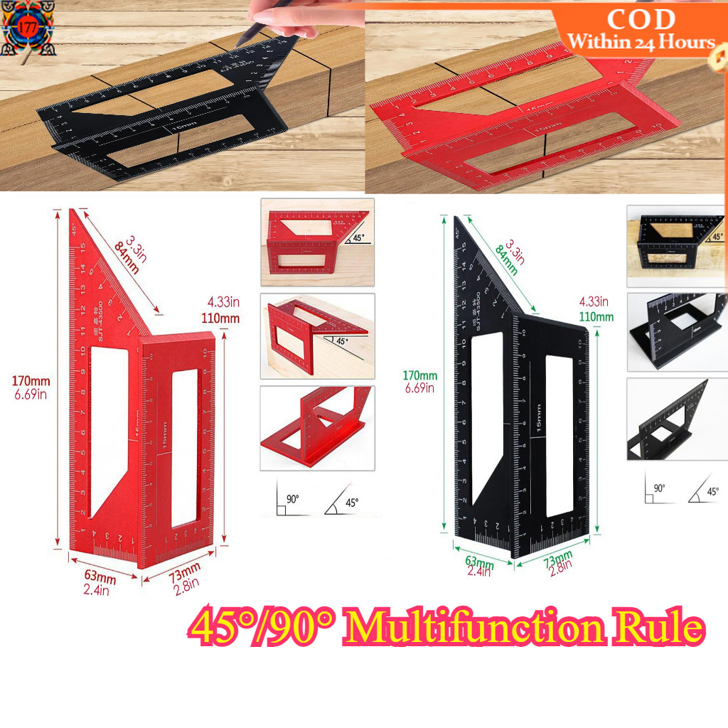 45°/90° Multifunction Rule Degree Aluminum Alloy Angle Ruler Square ...