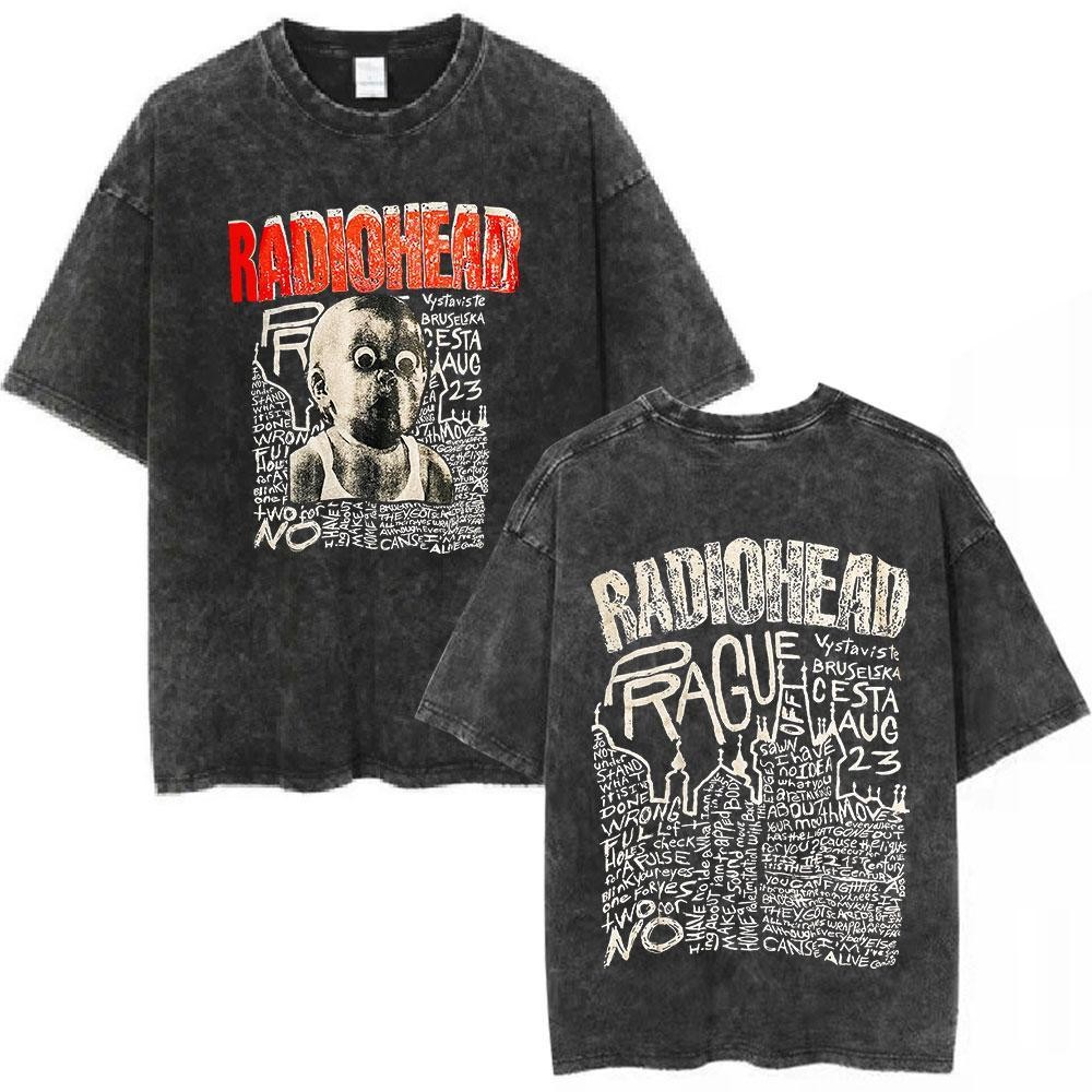 240gRadiohead Rock Band Vintage Washed Cotton T Shirt Men Women HipHop ...
