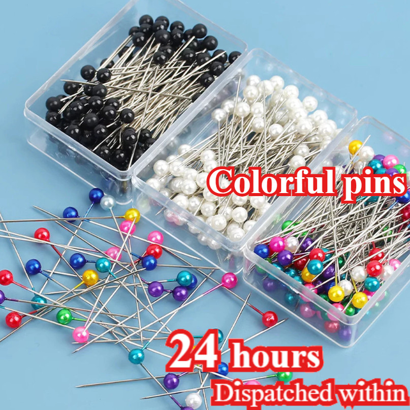 Preferred 100pcs Long Needle With Head Round Sewing Pins Colorful Black ...