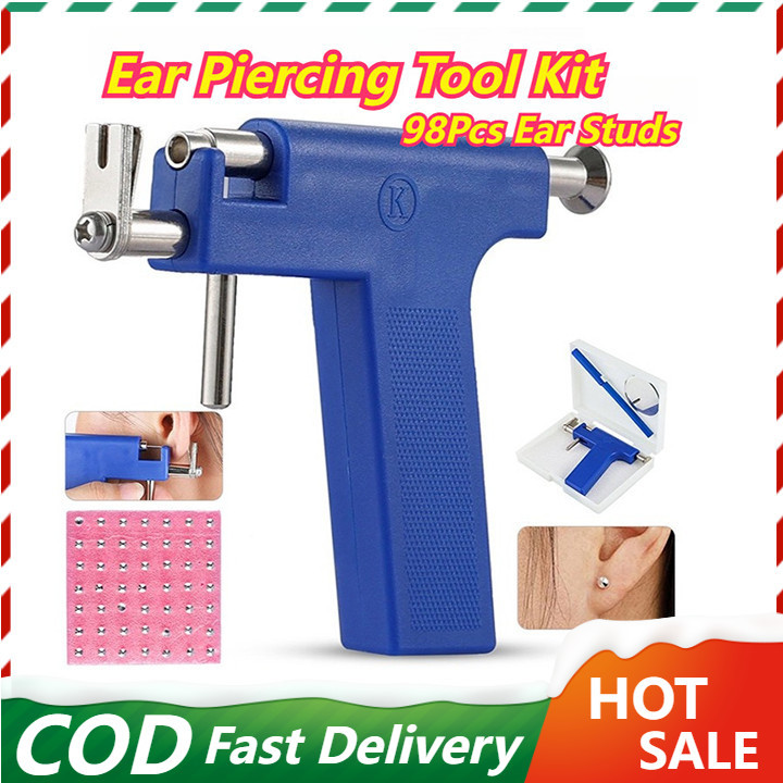 98PCS Professional Ear Gun Piercing Set Earring Studs Safety Ear Nose ...
