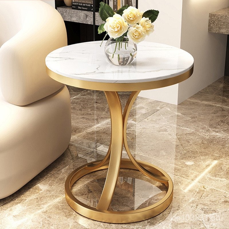 Cream Small Round Table Simple Side Table Small Coffee Table Rock Board ...