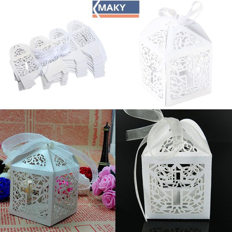 FLBR 10pcs Wedding Party Favor Cross Paper Candy Gift Boxes With Ribbon ...