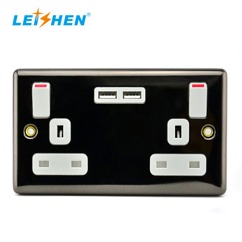 UK Standard Metal Panel Wall Socket Two-Gang Dual-Control Panel Wall ...