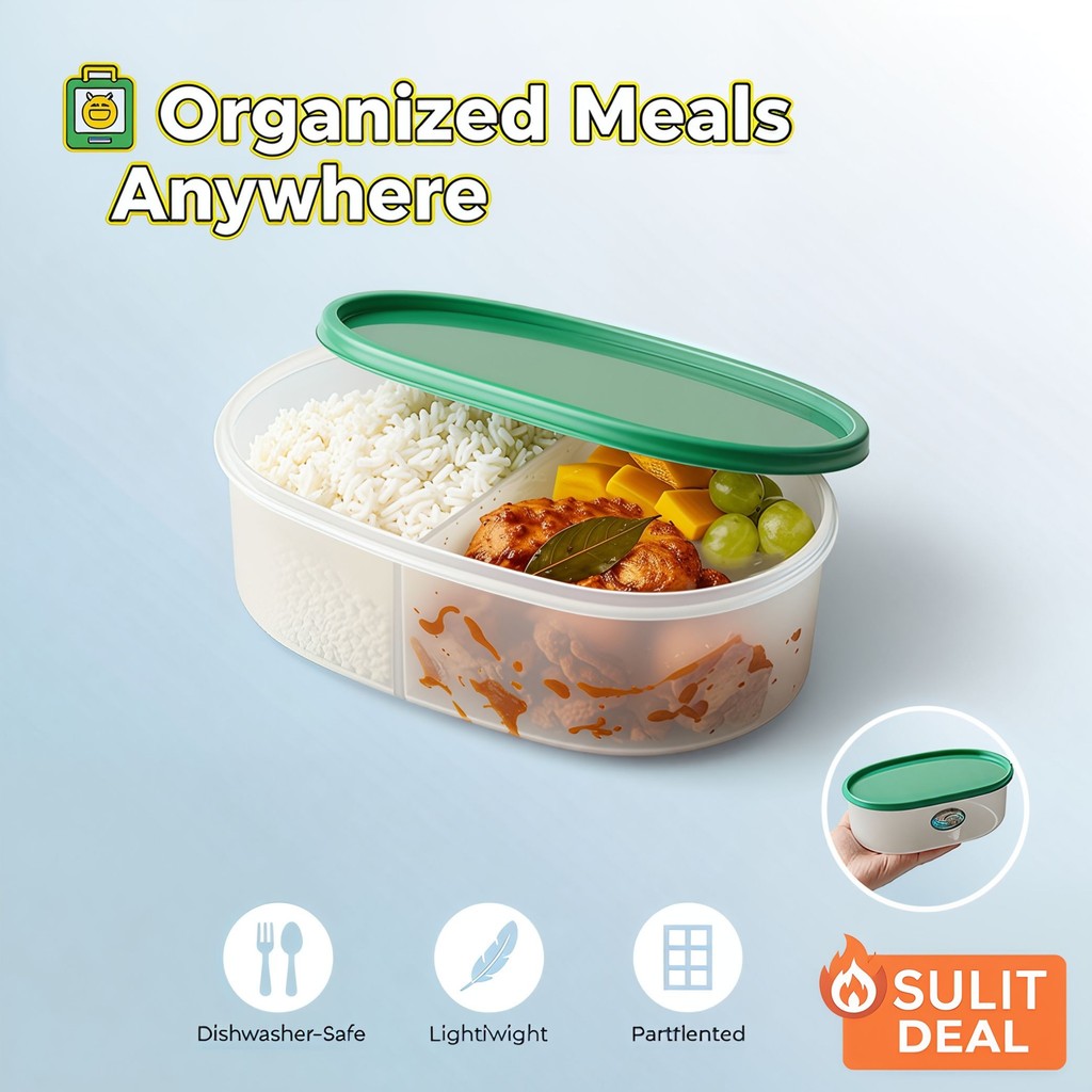 HomeBiz Supply Partitioned Lunch Box – Compact Green BPA Free Meal Prep ...