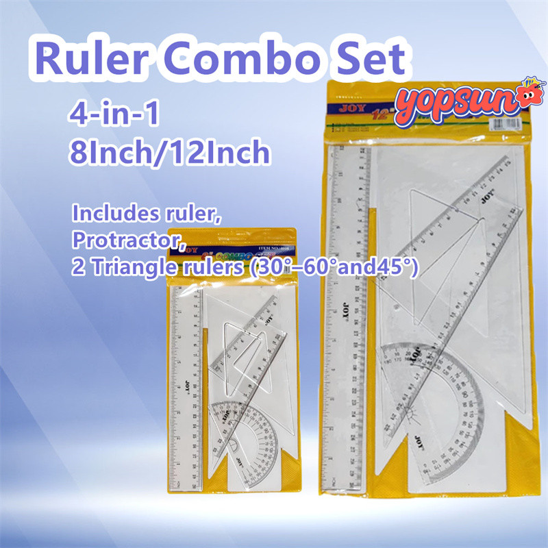 4IN1 Ruler Combo Set Trasnparent Drawing Ruler Geometry Exam Tool ...