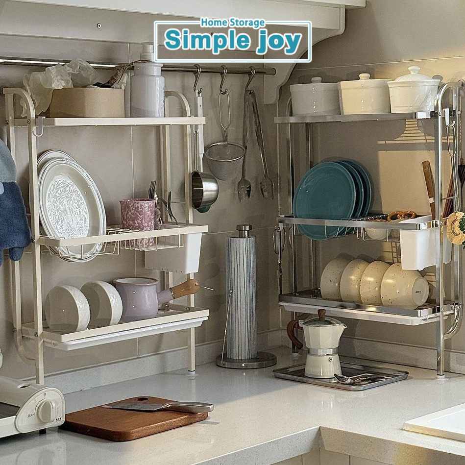 SimpleJoy Wall Dish Rack with Drainer Black Sink Side Rack 3 Tiers Dish ...