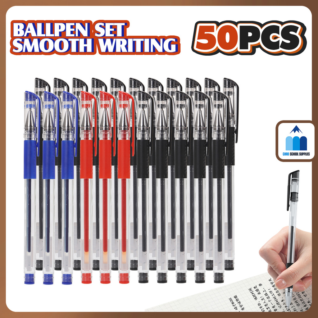 50PCS Ballpen Set Gel Pen 0.5 Black Refill Sign Pen Ballpoint Office ...