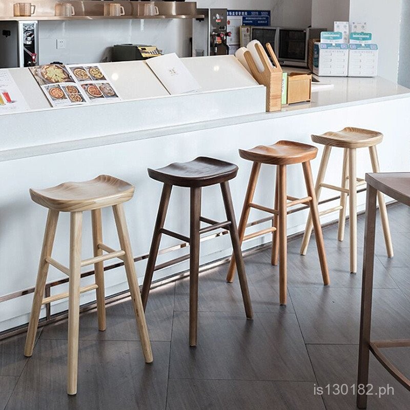 High Stool Simple Solid Wood High Stool Milk Tea Shop Bar Counter Stool ...