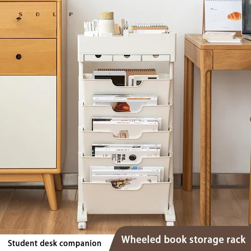 Book Storage Rack With Wheels Large Capacity Multi-Layer Table Side ...