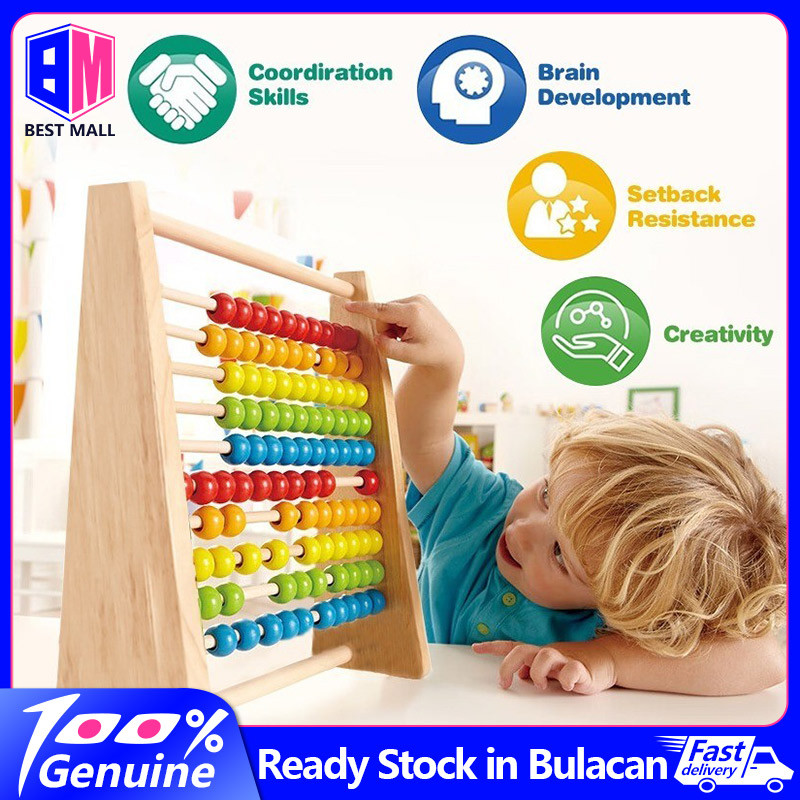 Kids 10 Row Wooden Beads Abacus Count Frame Teaching Aid Math ...