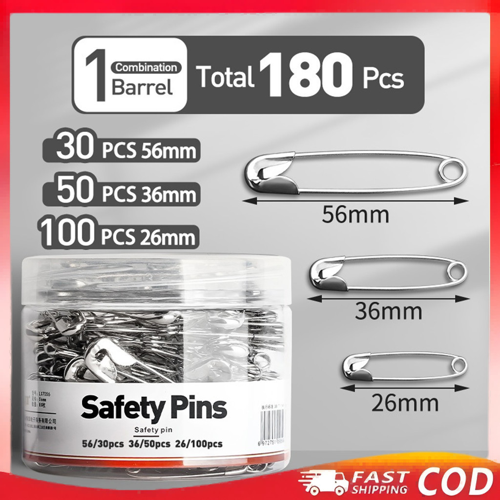 180pcs Safety Pin 3Size Perdible Pins PUSHPIN PERDIBLE Silver Metal ...