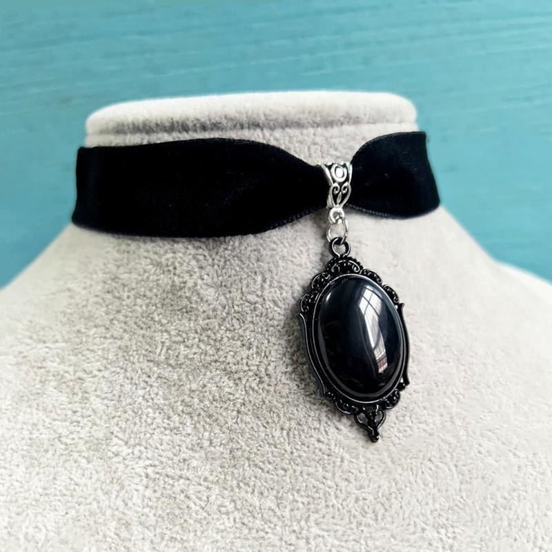 XBK Gothic Vampire Cameo Pendant Choker Velvet Necklace For Women ...