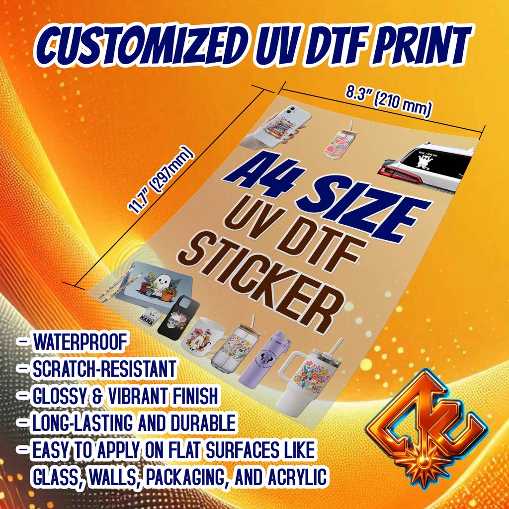 A4 SIZE PREMIUM HIGH QUALITY UV DTF PRINTED STICKER (11.7 Inches x 8.3 ...
