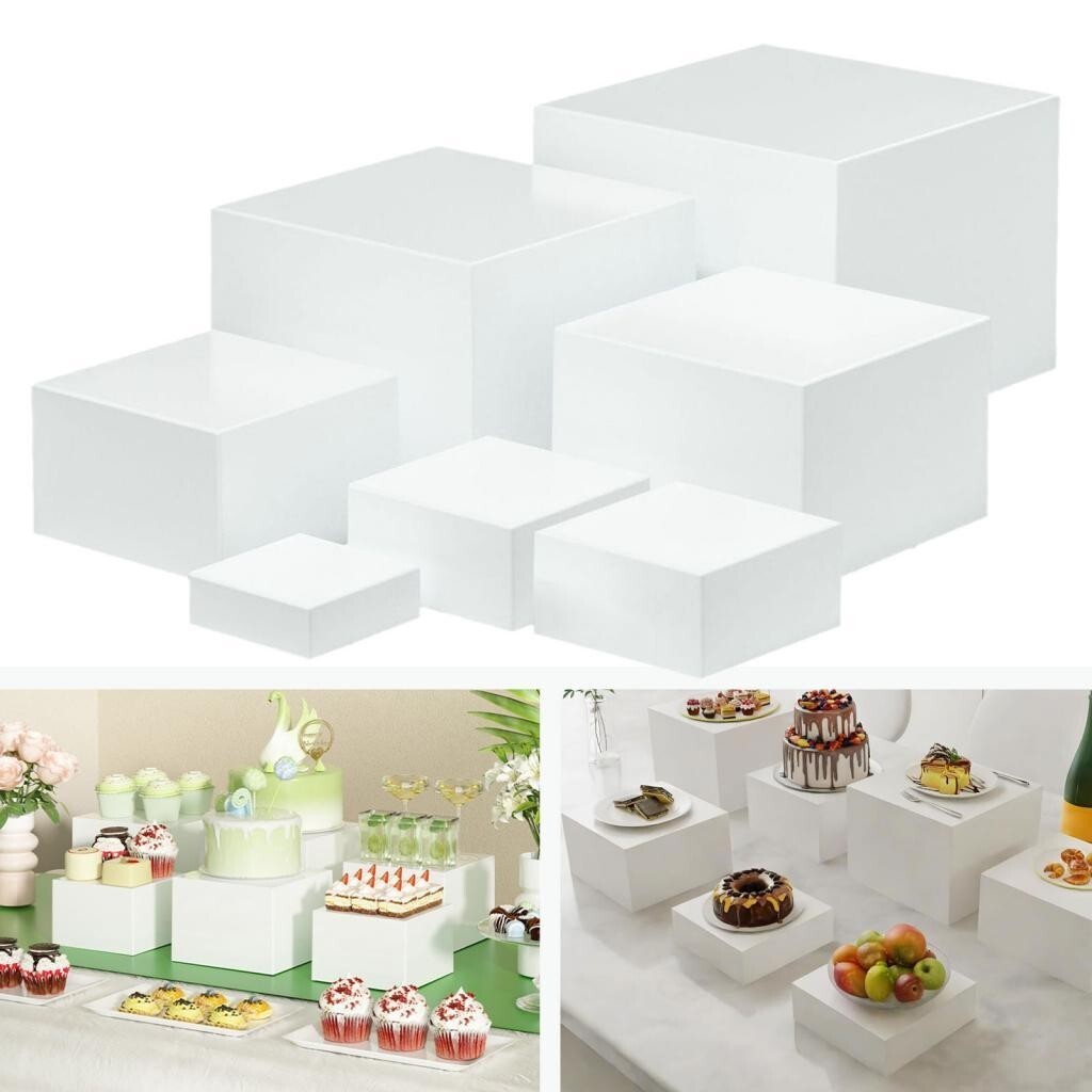 [svzfjuv] 7x Acrylic Cube Display Box Riser Food Riser 5 Sided Nesting ...