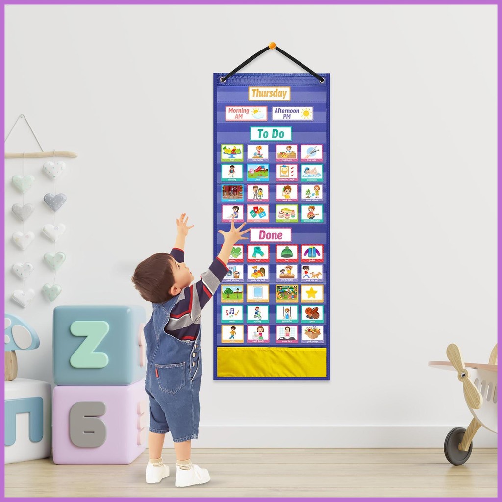Daily Routine Chart Wall Planner with 144 Cards Educational Flexible ...