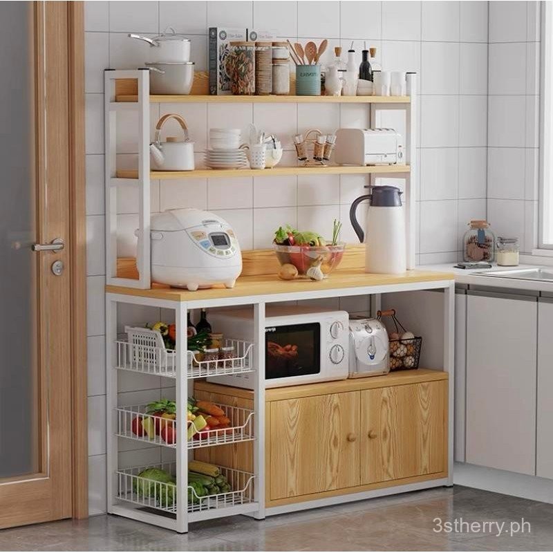 Wooden multifunctional movable kitchen storage cabinet kitchen rack ...