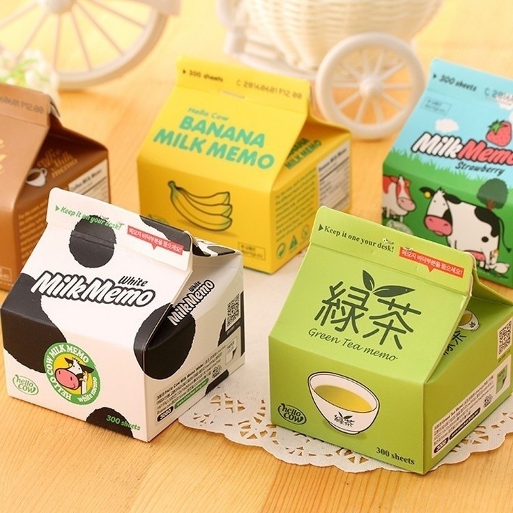Cute Milk Carton Extraction Sticky Notes Small Portable Milk Coffee ...