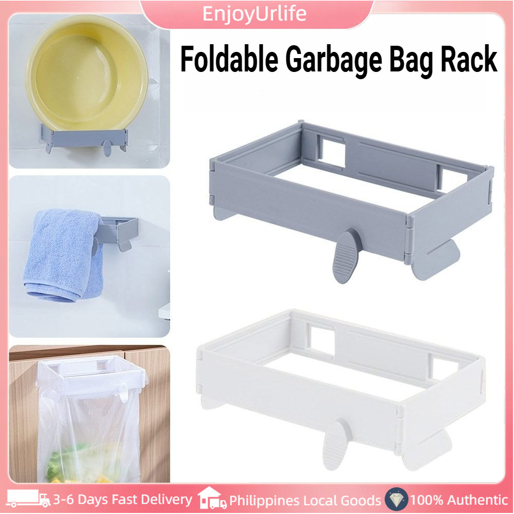 Wall Mounted Foldable Garbage Bag Holder Detachable Snap-on Trash Bag ...