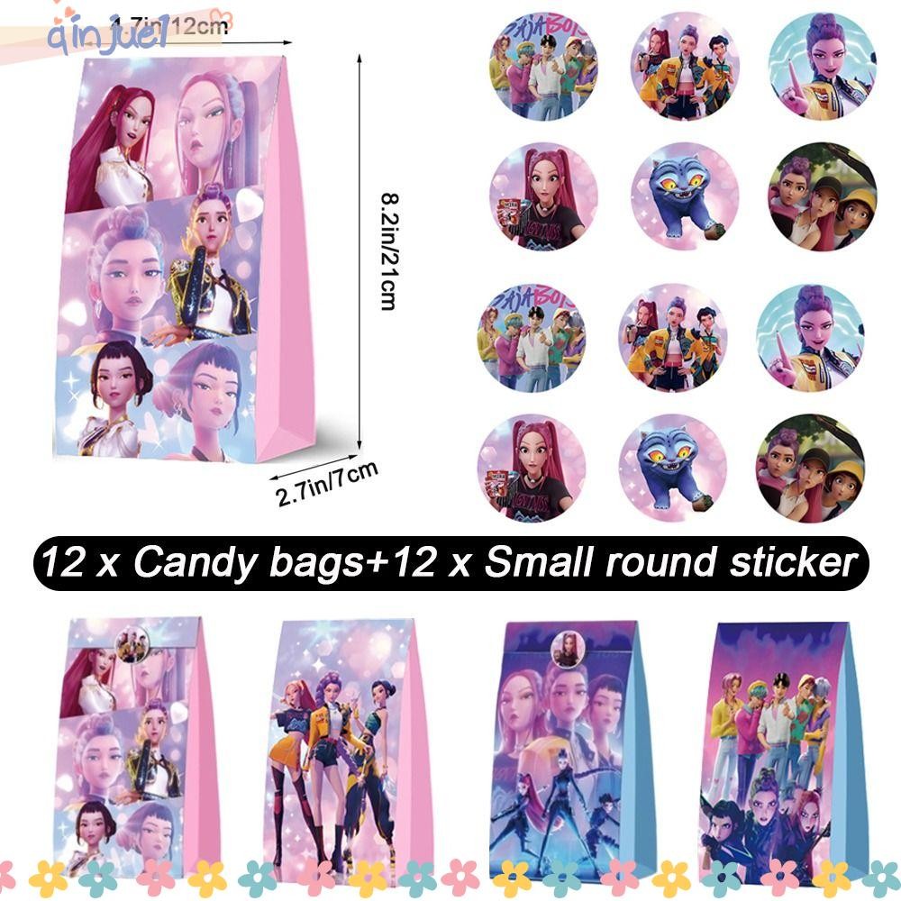 QINJUE 12pcs Paper Gift Bag, Offset Paper Rumi Mira Zoe Kpop Demon ...
