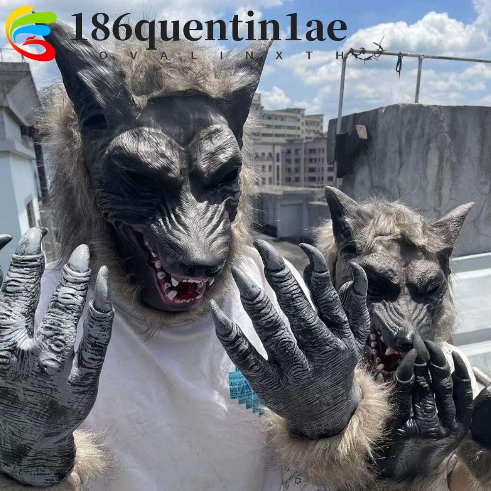 QUENTIN1AE Latex Wolf Head Mask, Scary Latex Halloween Wolf Costume ...