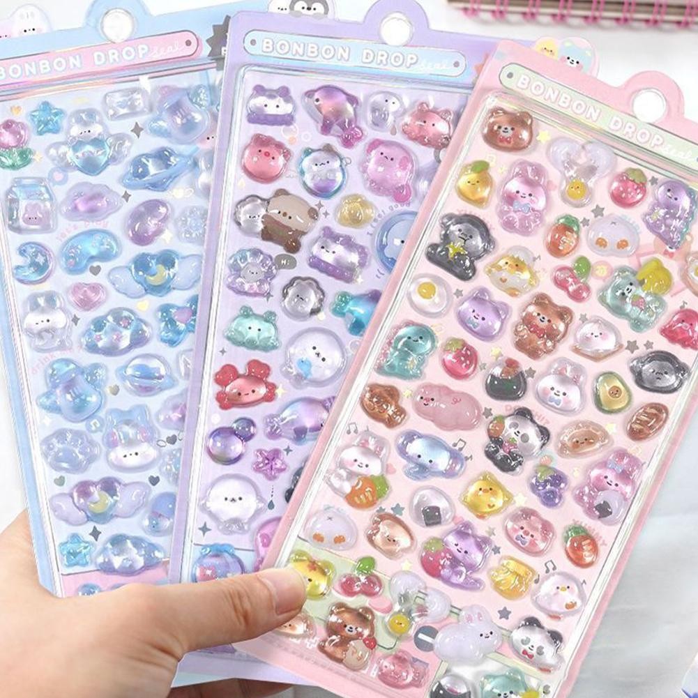 Cartoon 3D Relief Sticker Waterproof Transparent Sticker Children Funny ...