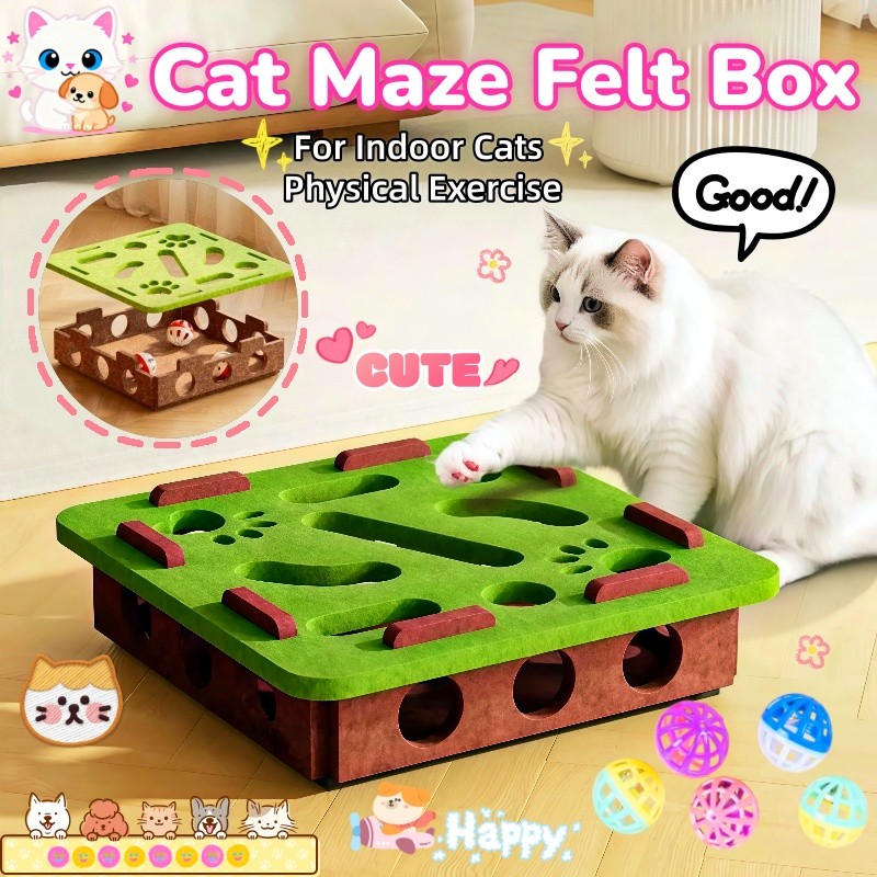 Cat Maze Felt Box Cat Puzzle Toy Cat Hole Digging Toy Teasing Box for ...