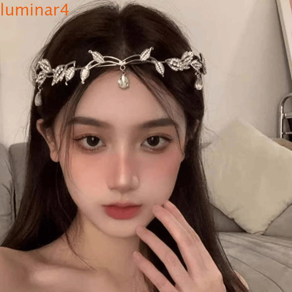 Wedding Hair Accessories Vintage Gold Color Headband Pearl Crystal Hairband Bride Porcelain Flower Leaf Headpiece Bridal Jewelry