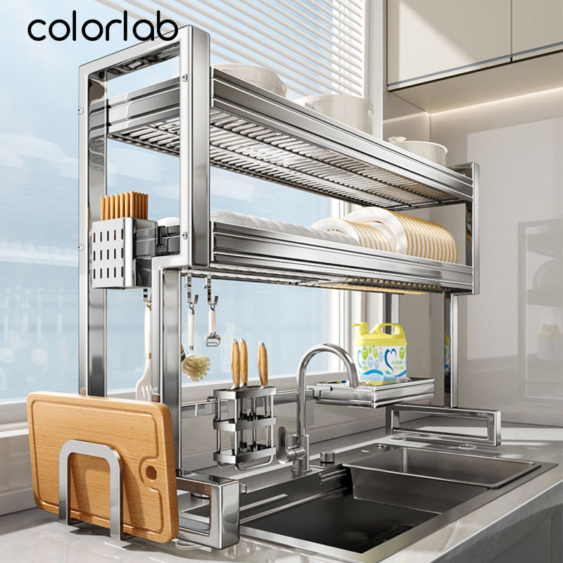 Colorlab 1/2 Layer 304 Stainless Steel Sink Dish Rack Kitchen Storage ...