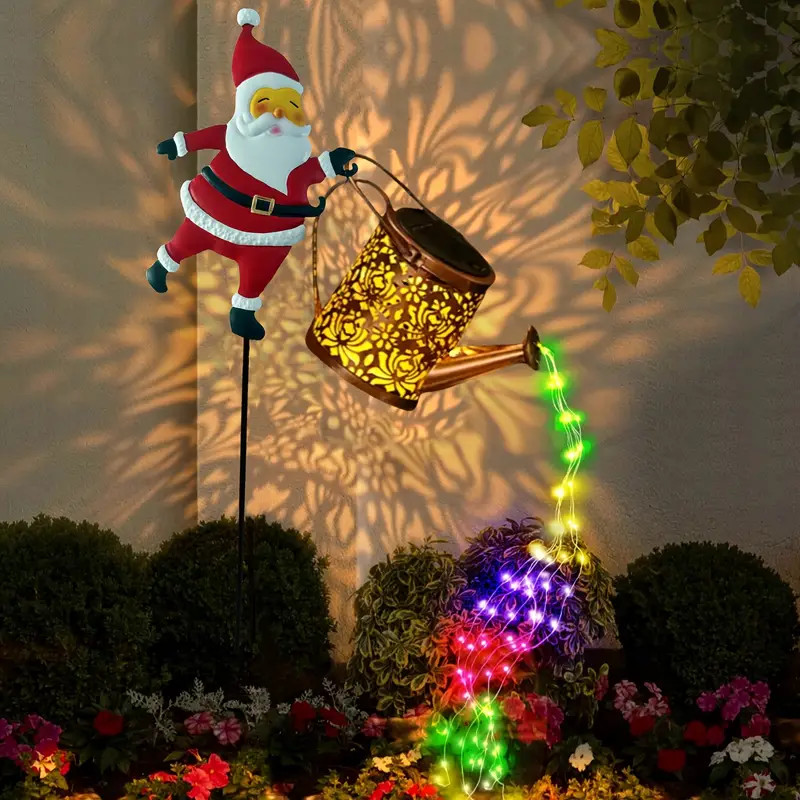 Christmas Santa Solar Kettle Lights – 2-Pack Colorful LED Garden Decor, Floor-Mounted Outdoor Pathway Lights