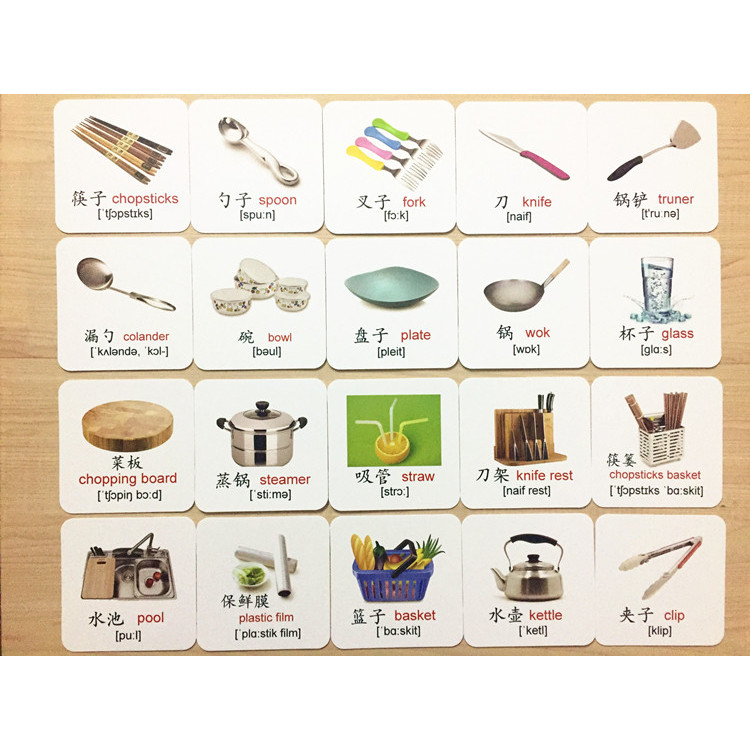 Kitchen Supplies Cognitive Word Cards Kitchenware Recognition Learning ...