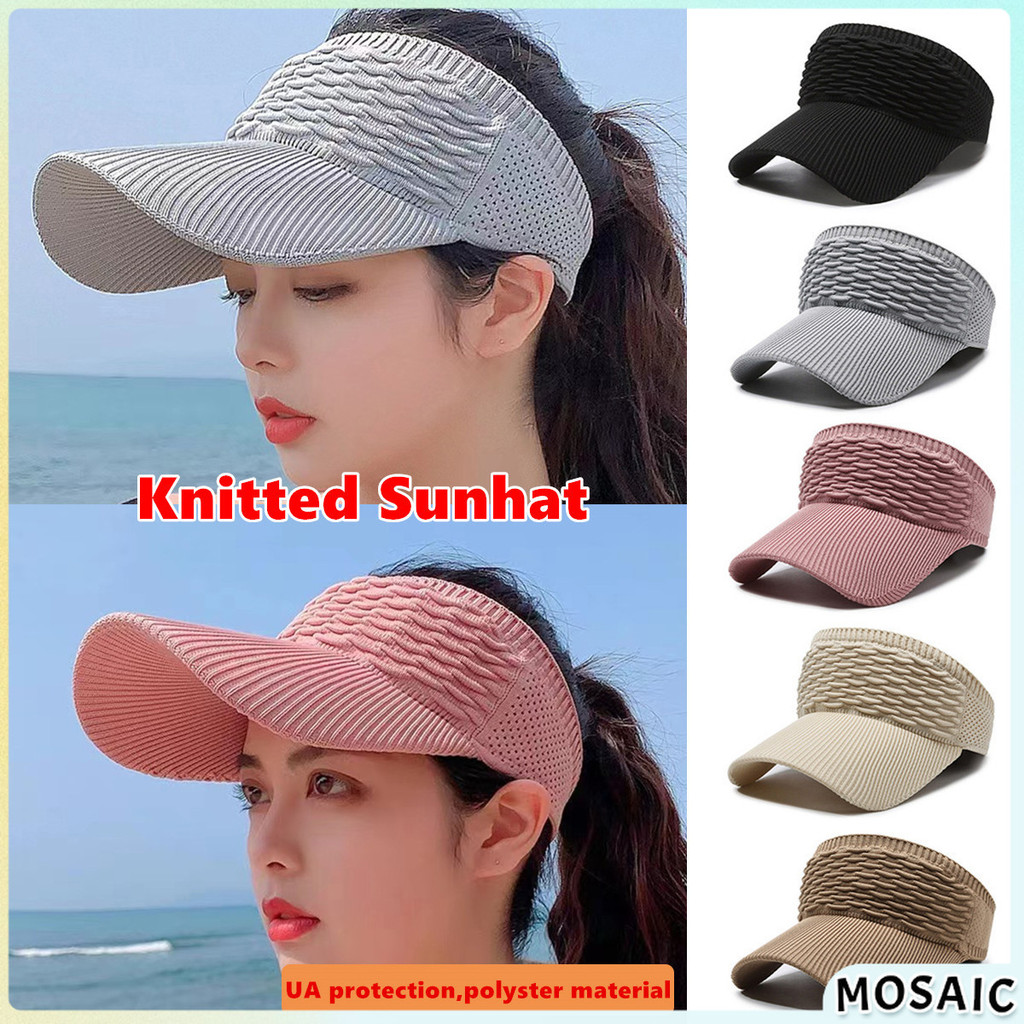 Women Anti-UV Sunhat Long Brim Empty Top Visor Cap Knitted Tennis Caps ...