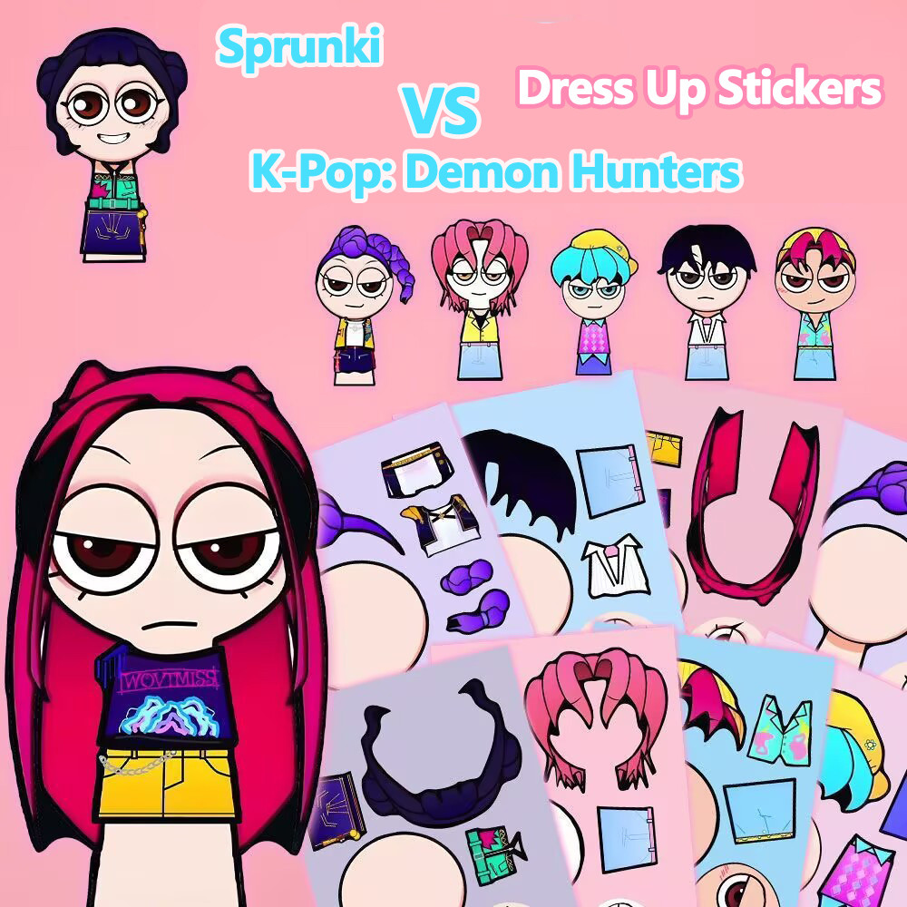 8PCS Sprunki VS K-Pop: Demon Hunters Children's Fun Dress Up Stickers ...