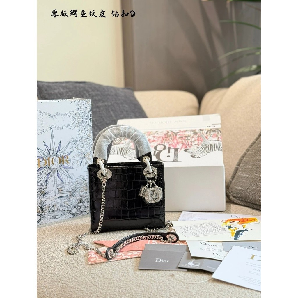 DIOR New Style Cowhide Crocodile Pattern Three-Grid Portable One ...